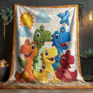 Colorful Dinosaur Fleece Blanket for Kids, Fun and Playful, Soft and Cozy Comforter with Cloud and Sun Design, Perfect Warmth for Little Ones