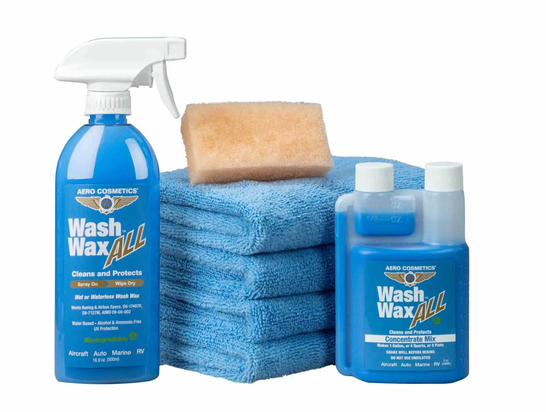 AERO COSMETICS Wash Wax ALL 8 Fl. oz Concentrate Kit - 1 Gal. Waterless Wash Cleaner and Protect