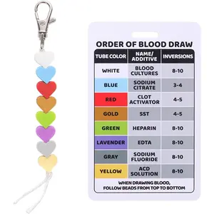 Order of  Draw Beads with Reference Card, Order of  Draw Vertical Badge Card Badge Reel Accessories Phlebotomy Essentials for Work or School RN Nurse Student Practitioner Grad
