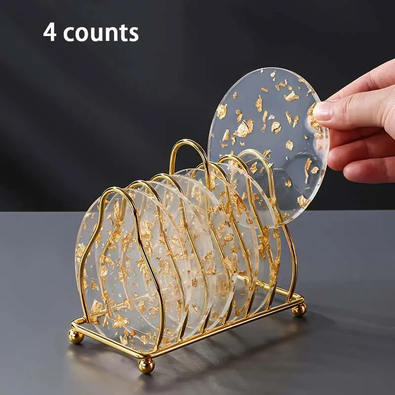 Confetti Decor Round Clear Acrylic Coaster, 4/8 Counts Heat Resistant Tea Cup Mat, Decorative Coaster for Home Kitchen Dining Room