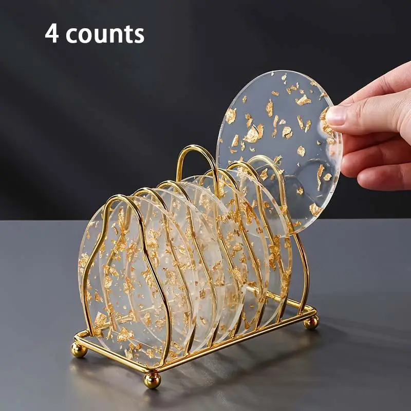 Confetti Decor Round Clear Acrylic Coaster, 4 Counts Heat Resistant Tea Cup Mat, Decorative Coaster for Home Kitchen Dining Room, 2024 Kitchen Gadgets