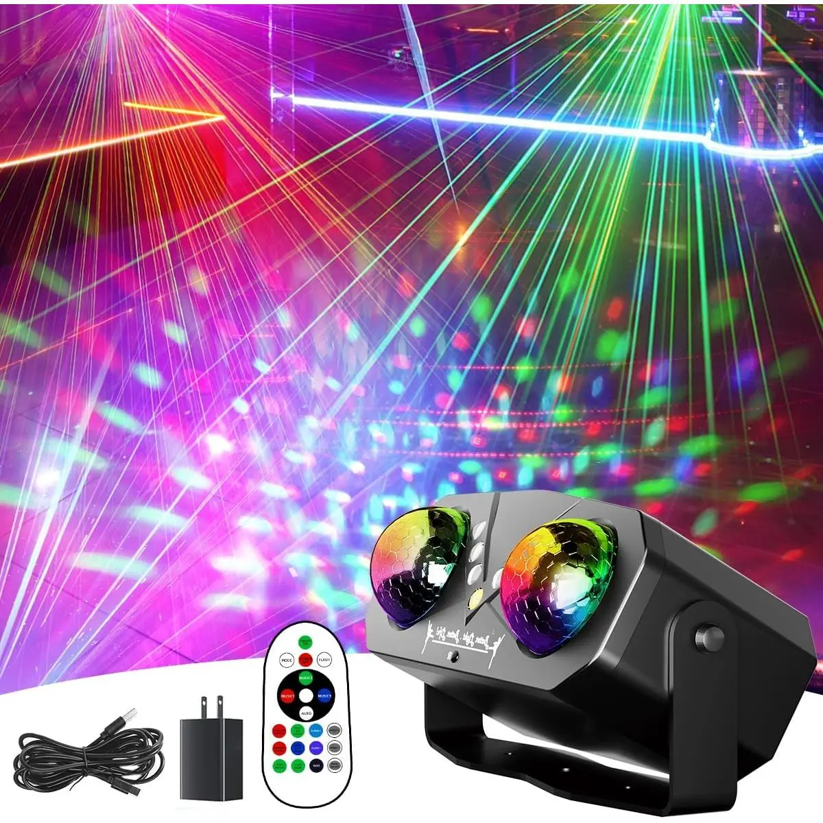 Party Disco Strobe   Projector Dj Dance Light Sound Activated with Remote Control Stage Rave for Parties Bar Birthday Wedding KTV Christmas Halloween Dancing Decor.
