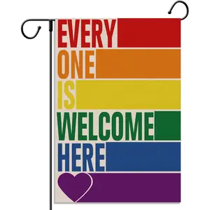 Rainbow Welcome Garden Flag LGBT Gay Pride Lesbian Bisexual Transgender Vertical Double Sized Yard Outdoor Decoration