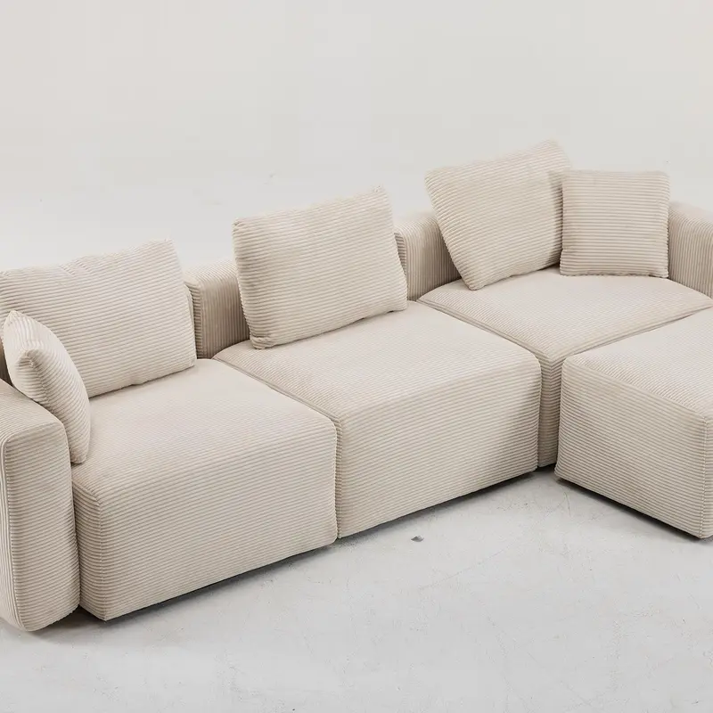 【Not a set】Karlhome Chenille Deep Seat Loveseat Sofa - 141in & 111in Creamy Cloud Design, 1000lb Capacity, Vacuum-Clear Legs, Cotton, Sturdy, Deep U-Shape Smart Floor Space Use, Living Room Decor, Apartment Furniture
