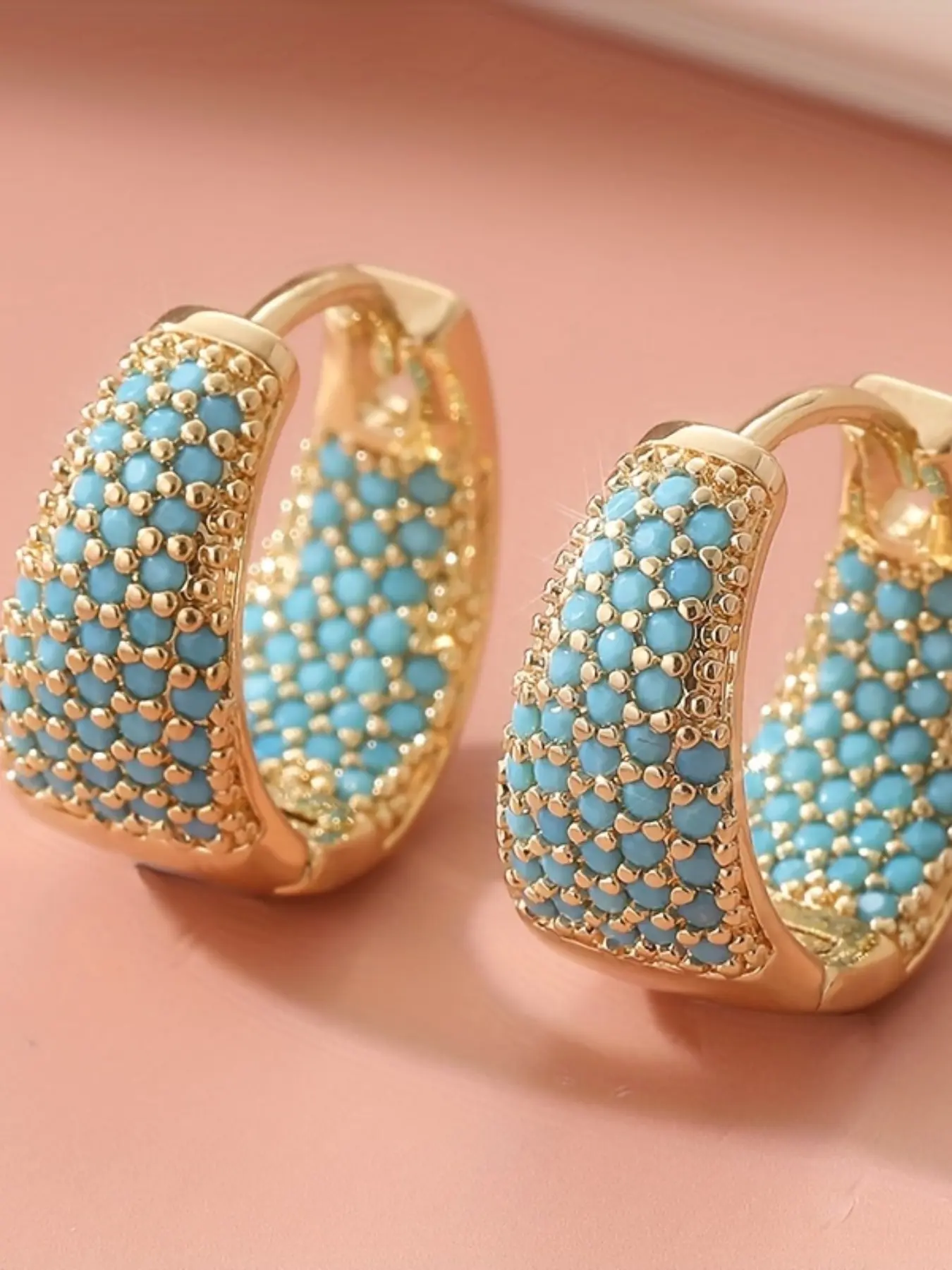 Women's Elegant Fashion Zinc Alloy Material Synthetic Turquoise Hoop Earrings Jewelry, Perfect for Casual Daily Wear, Everyday Wear or Formal Occasions, Ideal Holiday Gift