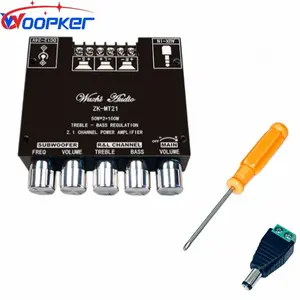 ZK-MT21 Bluetooth Amplifier Board 50W+50W+100W 2.1 Channel Subwoofer Amp Board with Treble Bass Sub Control DC 9-24V Bluetooth and AUX Inputs DIY Wireless Speakers AMP Board Password Free