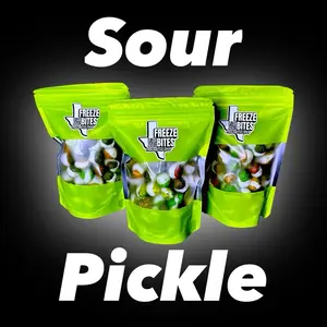 Sour Pickle Rainbow Blasters (3pk) 2.5oz each Freeze-dried Sweet Crunchy Candy Snack Resealable Treat Bag