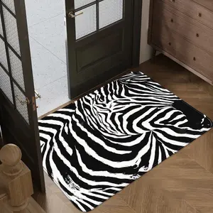 1pc Zebra Pattern Flannel Entry Mat, 100% Polyester Luxury Rug, Indoor Use, Non-Slip Design, Animal Print Home Decor Gift