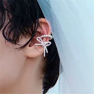 Delicate Non Pierced Crystal Ribbon Cuff Earrings | No Ear Hole Conch Ear Cuff Climber