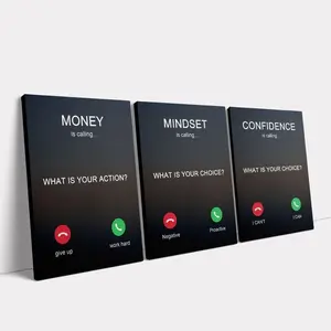 3pcs/set Unframed Motivational Canvas Wall Art, Positive Affirmation Poster -Money is calling Mindset Confidence -Inspirational Quotes Posters for Home Office Workplace