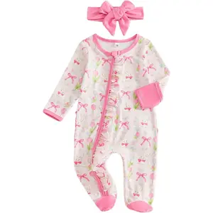 Newborn My first Easter Baby Girl Outfit Ruffle Romper Bunny Egg Onesie jumpsuit Clothes and Headband