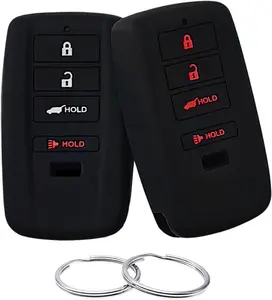 Silicone Rubber Key Fob Cover Compatible with (4 Buttons) 2015-2022 Acura ILX MDX RDX RLX TLX (Black Black)