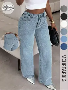 Women's Straight Leg Loose Jeans, Casual High Waist Denim Jeans, Comfortable Fashion Fit, Button Fly, All Seasons Wear Pants