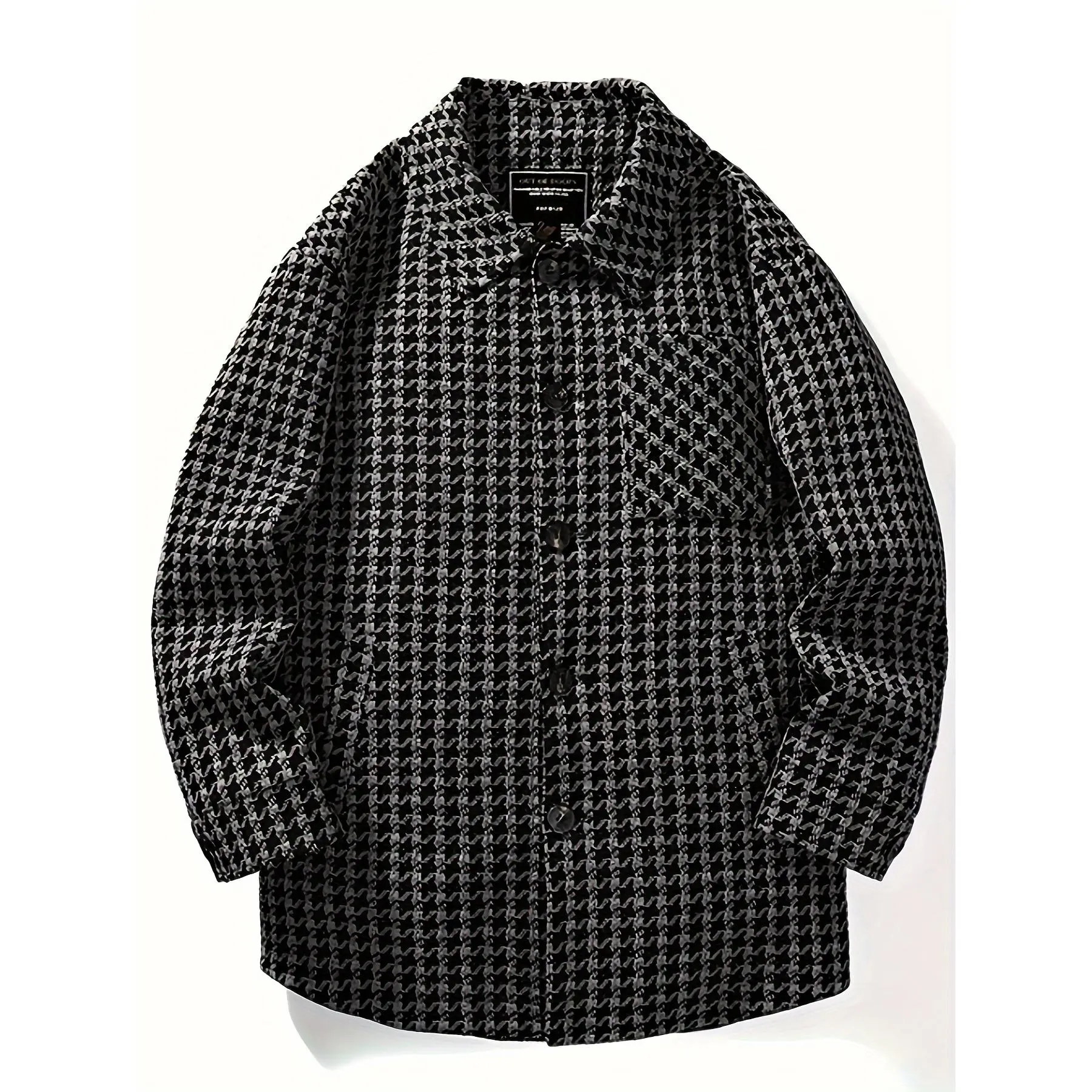 Men's Casual Houndstooth Down Jacket - Small Stand-Up Collared Neck, Woven Polyester-1.7% Spandex Fabric, Non-Stretch, Regular Fit, Pockets, Down Filling, Colorblock, Viscose Blend, Menswear Tops, Dry Clean