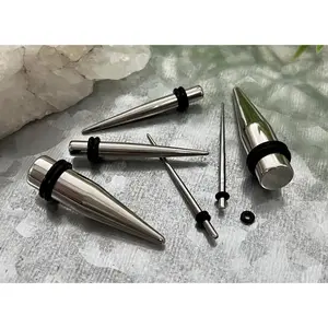 PAIR of Stunning Stainless Steel Straight Tapers Expanders with O-Rings - Gauges 14g (1.6mm) thru 0g (8mm)