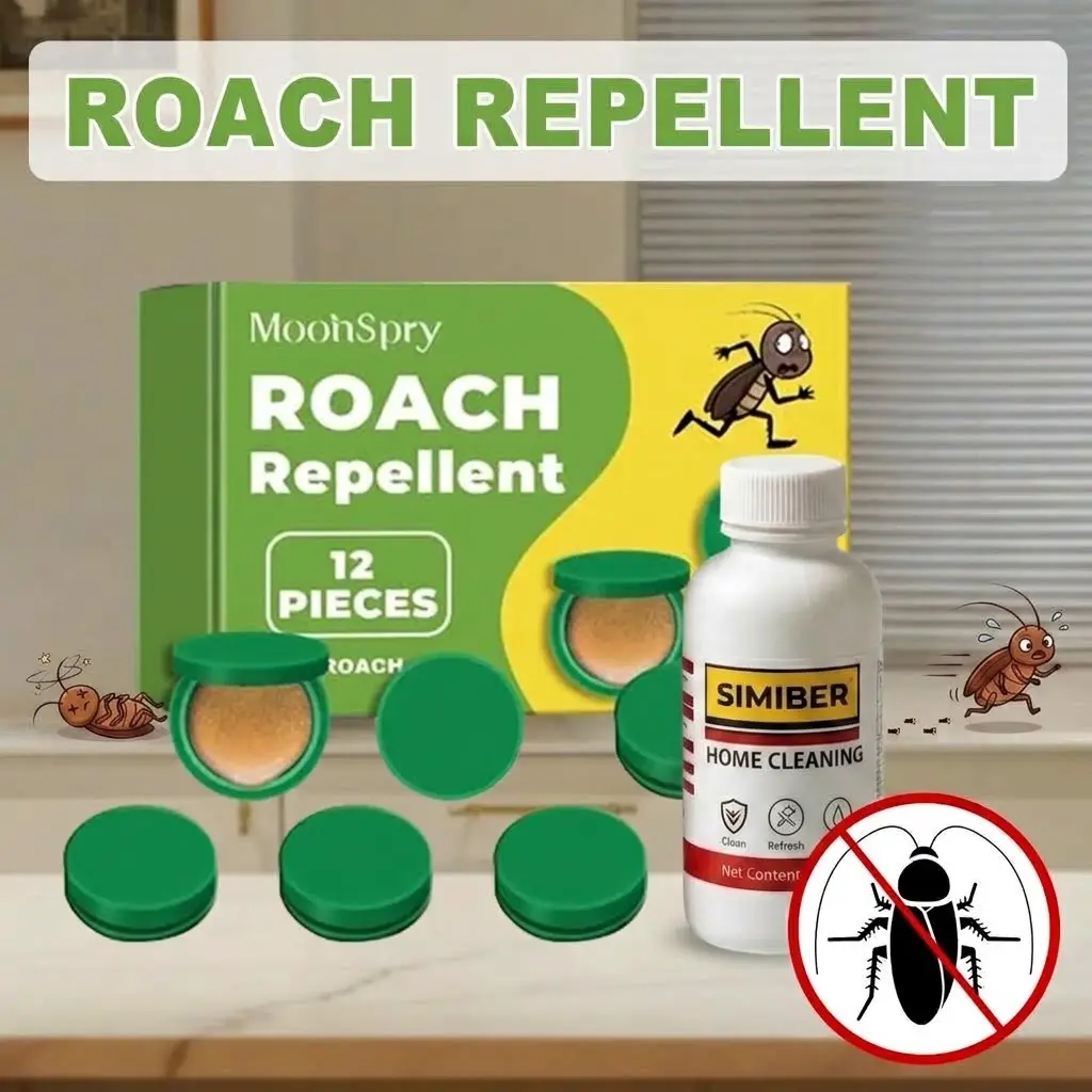 12PCS Natural Cockroach Repellent Tablets, Long Lasting Roach Repellent for Home, Indoor Pest Control for Kitchen, Bathroom, Cabinets, Garage & Storage Areas