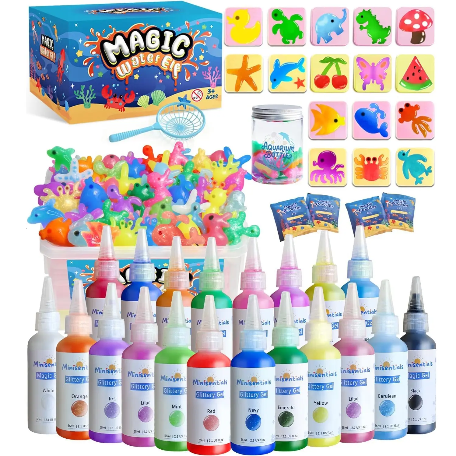Magic Water Elf Toy Kit for Kids with 20 Gels and Molds, Aqua Fairy,Fun DIY Craft Kit, Squishy Maker, Magic Water Art Kit Favors, Kids Christmas Gifts Crafts Ages 4-8