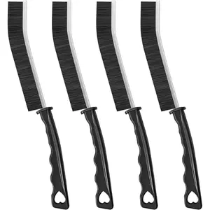 Black Multi-Purpose Hard Bristle Crevice Cleaning Brush - Versatile, Durable, Thin Brush for Deep Reach Gap Cleaning - 4 Pcs Set for Household Use