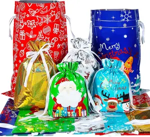 30PCS Christmas Drawstring Gift Bags Assorted Sizes,Christmas Wrapping Bags Gift Sacks Xmas Presents Fast Wrapping for Birthday Holiday Party Favor