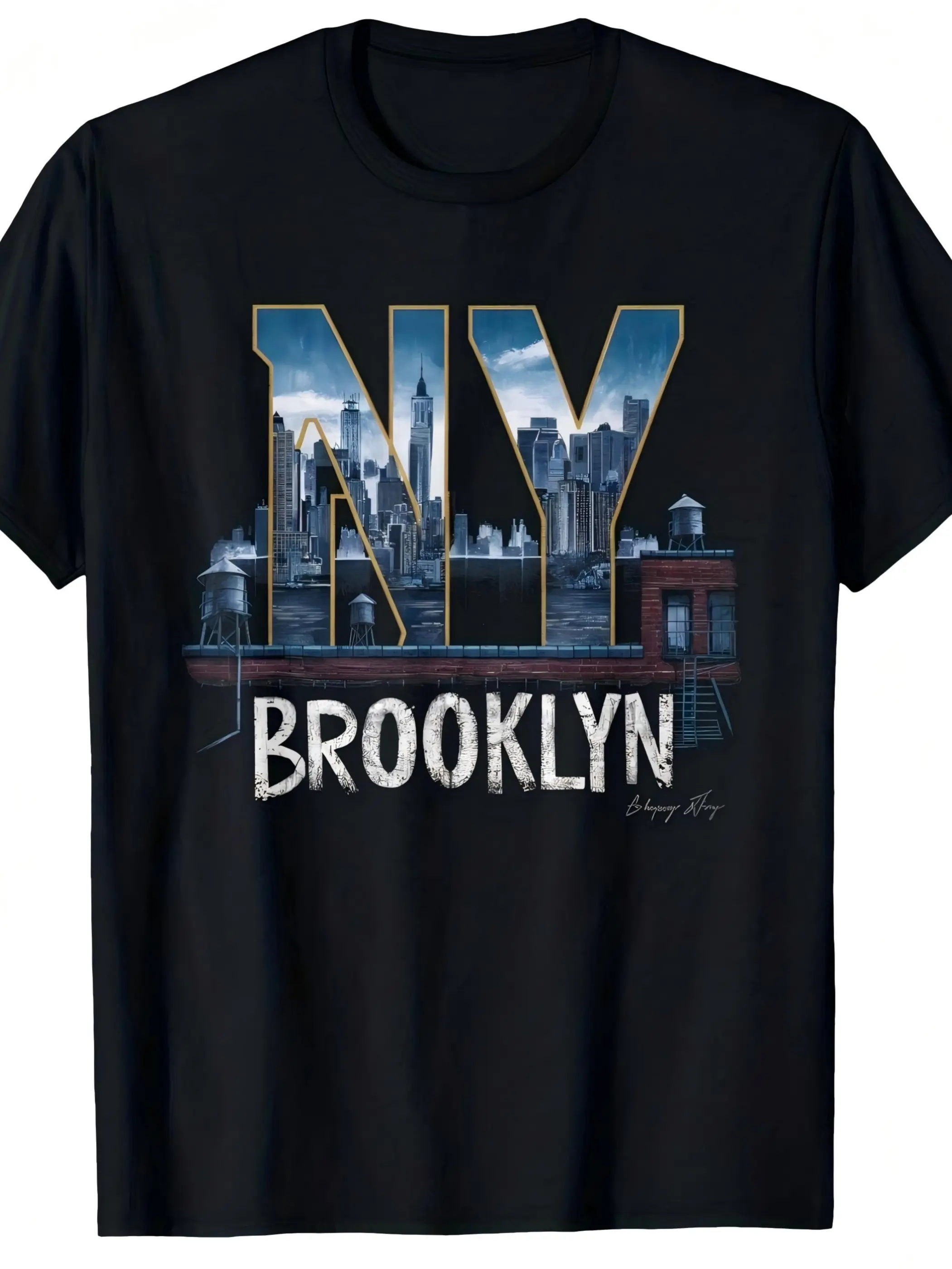 New York Retro Urban T-Shirt for Men - Brooklyn Bridge & Skyline Design, Soft Cotton Crew Neck Short Sleeve, All-Season Comfortable Casual Tee, Perfect for Easter Halloween Thanksgiving, Machine Washable