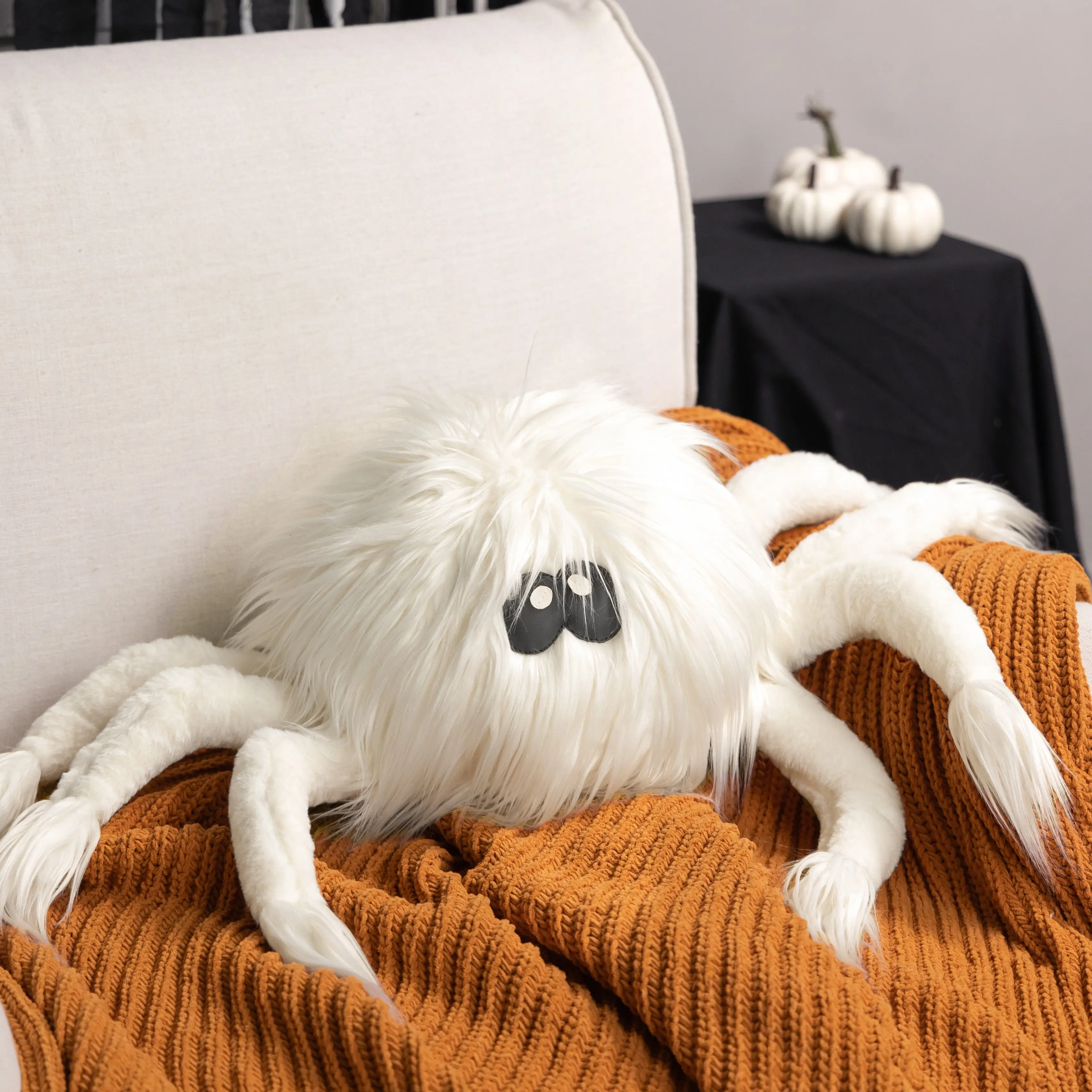 Phantoscope Halloween Spider Pillows, Cute Spiders Shaped Throw Pillow, Fluffy Cushion for Happy Decorative Gifts, Black and White Spider Pillows