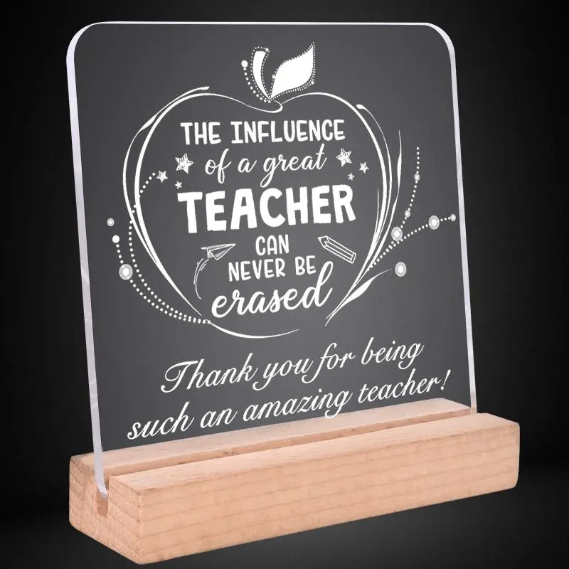 Teacher Appreciation Gift, Clear Acrylic Desk Decor Plaque with Wooden Stand, Thank You Gift for Teacher, Best Teacher Gift from Students, Signs, Desk Signage Decoration, Acrylic Desktop Decoration, Decorative Plaque, Novelty Desk Decor