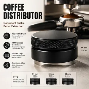 1pcs Espresso Coffee Distributor Leveler Tools Coffee Tamper Distributor,51/53/58mm Coffee Powder Press Tool,heavy-duty 304 Stainless Steel,Coffee Making Tool for Home Kitchen Coffee Shop,Coffee Equipment,Espresso Tools, Black.