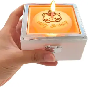 Surprise Ring Case (Happy Birthday) – Little Bear Cake Rotating White Ring Box (Includ 1 case+2 candles+1 gift box+1 message card+100 petals)
