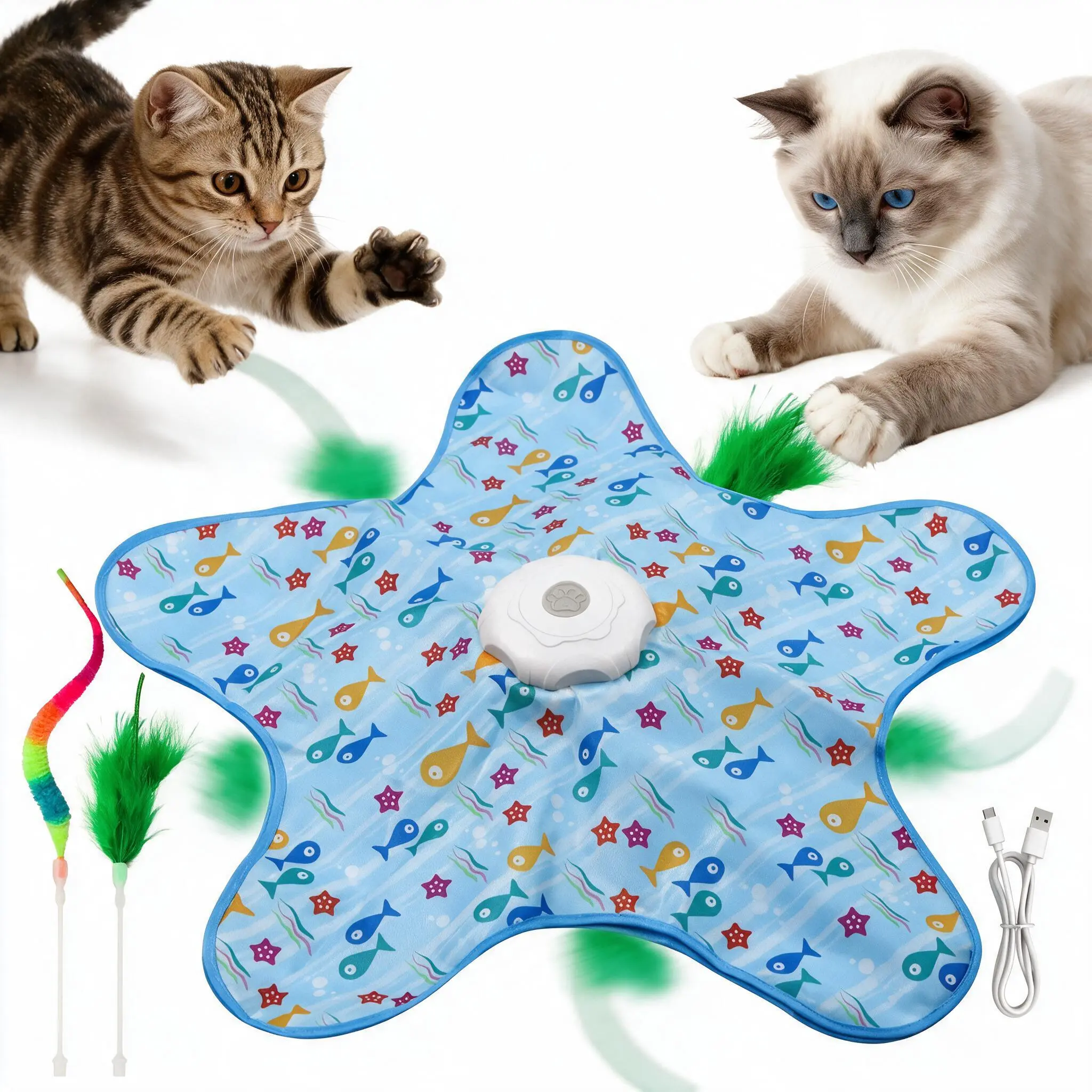 Cat Play Mat with USB Rechargeable Feature & Interactive Design for Engaging Play Time & Fun