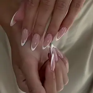 24pcs Long Almond Press-On Nails, Classic Elegant Nude French Manicure, Clear Base with Sharp Arc Edge, Simple High-End Style, French Nail Art