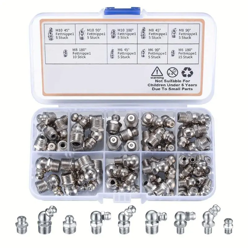 The metering grease installation kit includes straight and inclined grease interfaces, Stainless steel Durable Reliable connectors, classified as M6, M8, M10, as well as 180-degree, 45-degree and 90-degree hydraulic grease interfaces, for lubricating