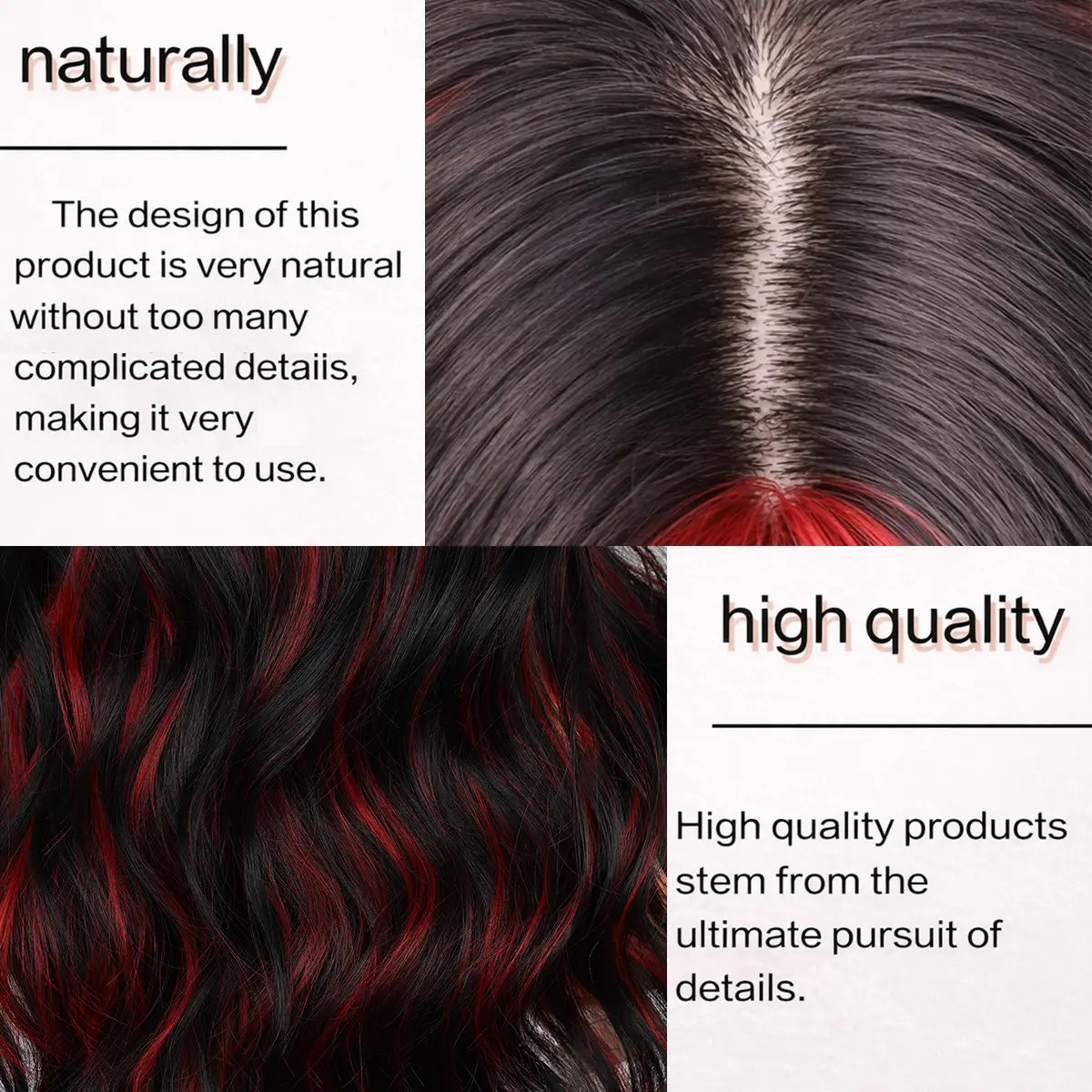 Glueless Synthetic Wig Body Wave Side Part Two Tone Peekaboo Wear