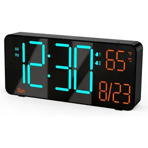 Digital Clock for Bedroom 6.7in  Clocks for Living Room, Auto Dimming,Date,Week,Seconds,Indoor Temperature, Small Digital  Clock for Classroom,LED  Clocks for Bedrooms