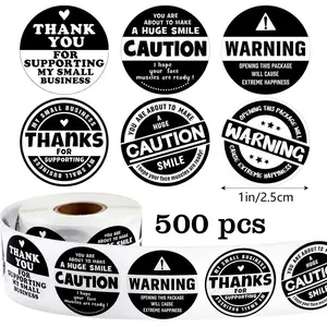 Thank You Stickers Roll (500 Pieces), Self- Classic Sealing Labels for Envelopes, Party Gifts, Wedding Decorations, Round Label, Self Adhesive Label