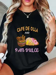 100% Cotton Cafe de Olla and Pan Dulce Cafecito Mexican Concha T-Shirt