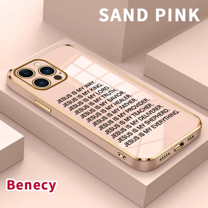 Electroplating Phone Case for iPhone 15 Pro Max 16 14 Plus 13 12 11 X XS Max XR Jesus My All Patterned Classic Square Design Non Slip TPU Soft Shell
