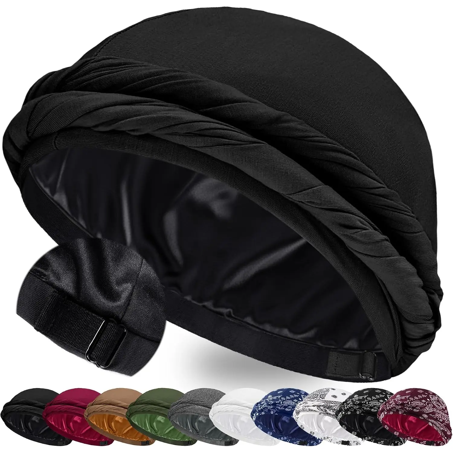 Satin-Lined Halo Turban - Pre-Tied, Smooth, Lightweight Head Wrap for Men & Women, Ideal for Sleeping & Daily Haircare (Doubles as Hair Cap & Durag)