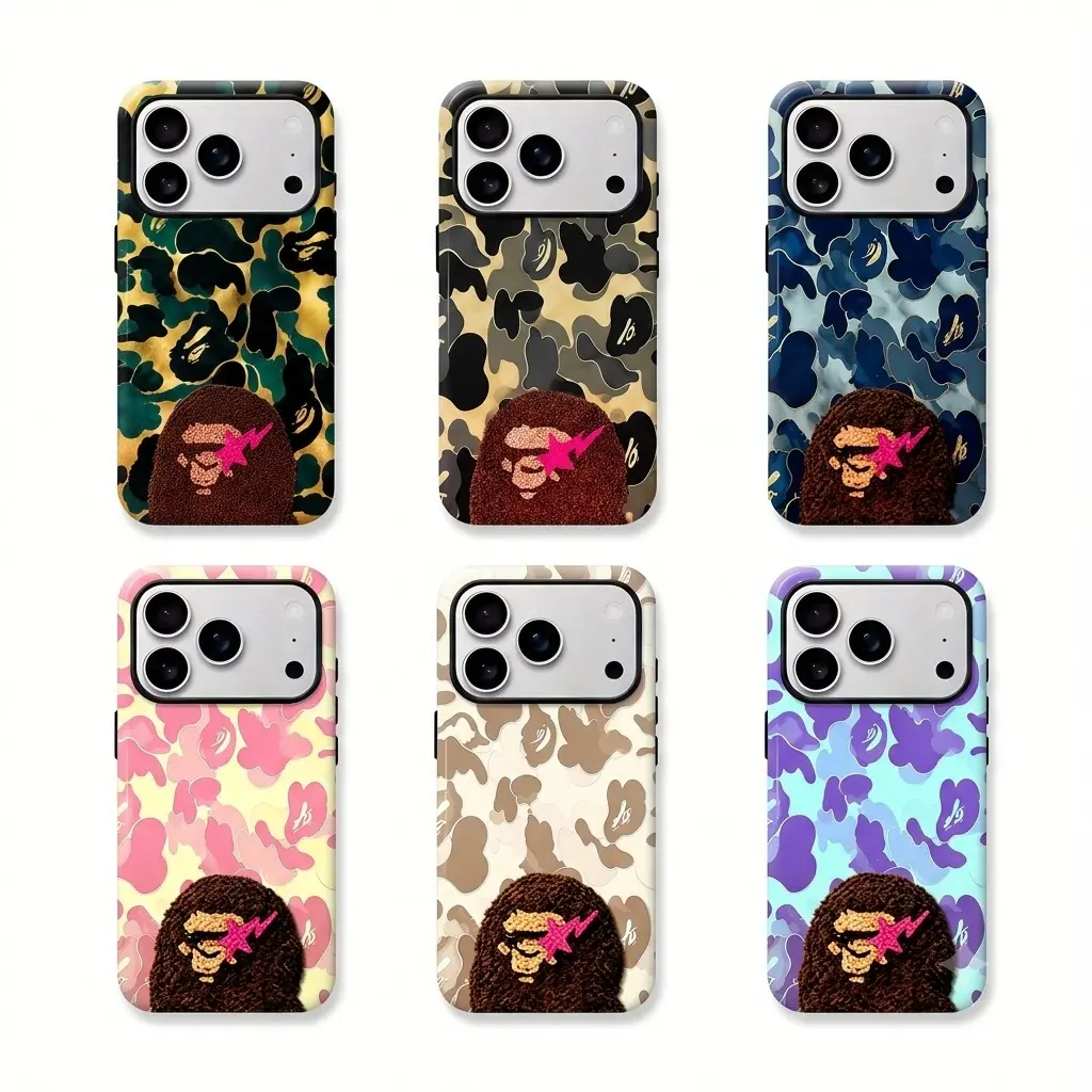 Bape Cool  Y2K aesthetic Protective Camo Streetwear Phone Protective Cover for iPhone 11 12 13 14 15 16 17 Pro Max