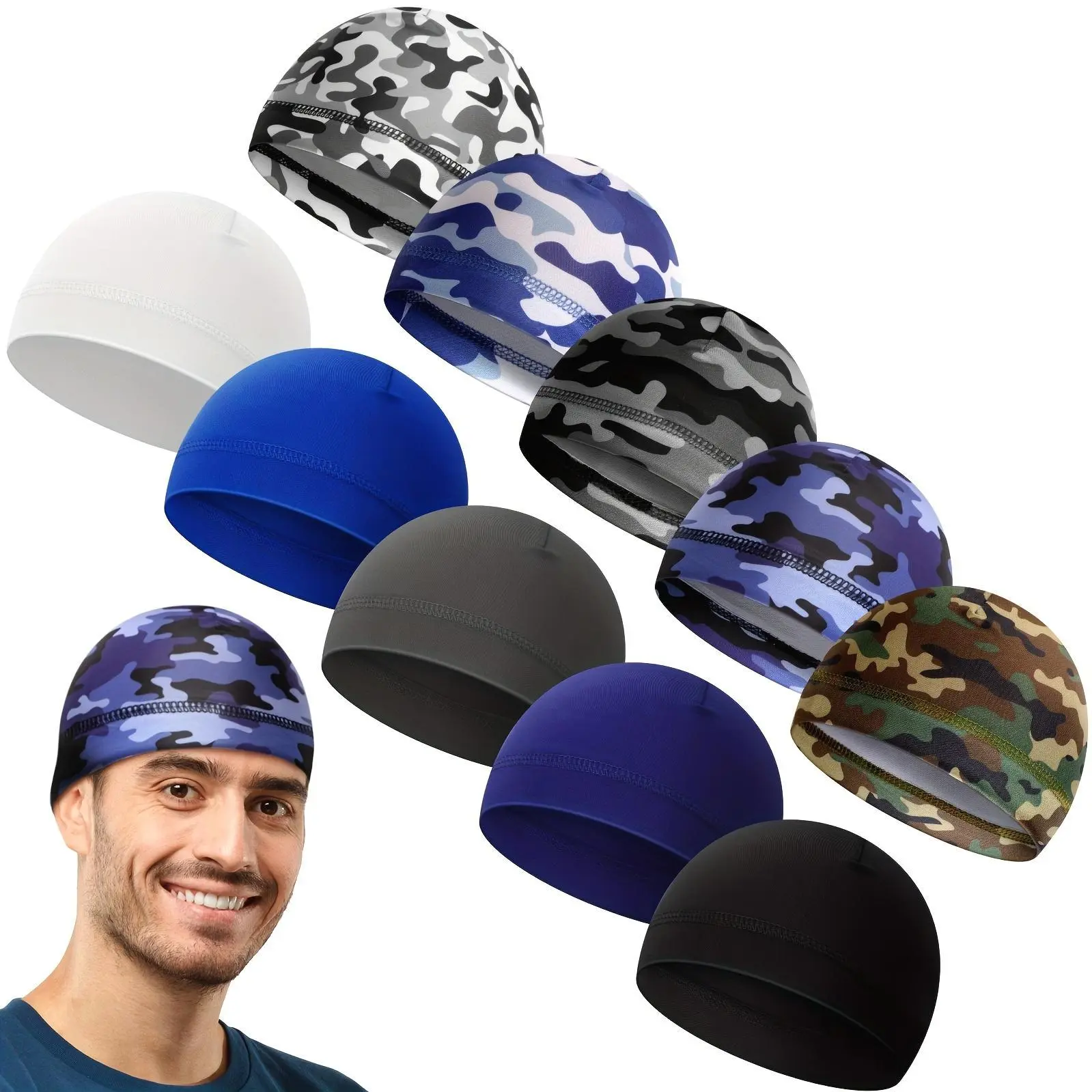 10pcs Men Skull Caps Cooling Welding Liner Cycling Skull Caps Wicking Beanie Do Rag Head Wrap for Men