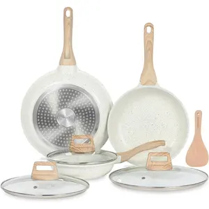 Non-Stick Ceramic Frying Pan Set with Lid, Non-Toxic Egg Frying Pan for Kitchen Cooking, Suitable for All Stovetops (Gas, Electric, and Induction), PTFE and PFOA Free (White)