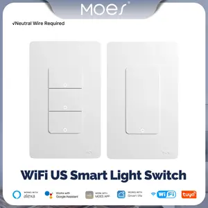 MOES Wi-Fi Smart Light Switches, Neutral Wire Required, Inteligente Single Pole Switch, Work with Alexa Google Assistant, Remote Control, No Hub Required