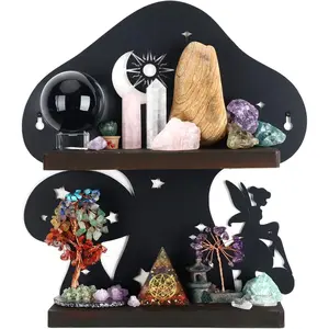 Mushroom Decor Trinket Shelf Crystal Wall Display Shelf - Rustic Witchy Fairy Decor for Trinkets, Crystal Storage & Wall Art for Home Altar, Bedroom or Witchy Room (1, Mushroom)