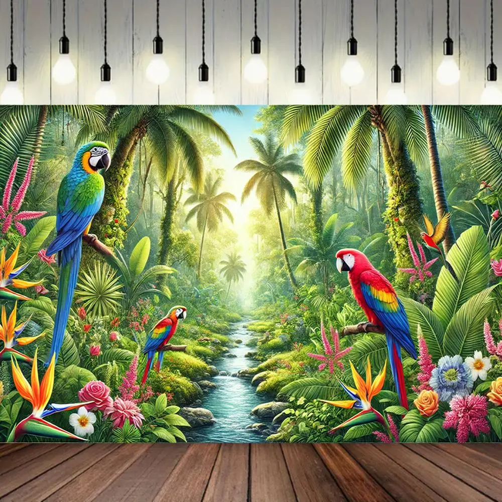 1pc Vibrant Print Rainforest Scene Backdrop Reusable Banner - 8x6ft Lightweight Polyester, No Electricity Needed, Exotic Jungle Lush Foliage, Ideal for Birthday, Ceremony, Party Decor