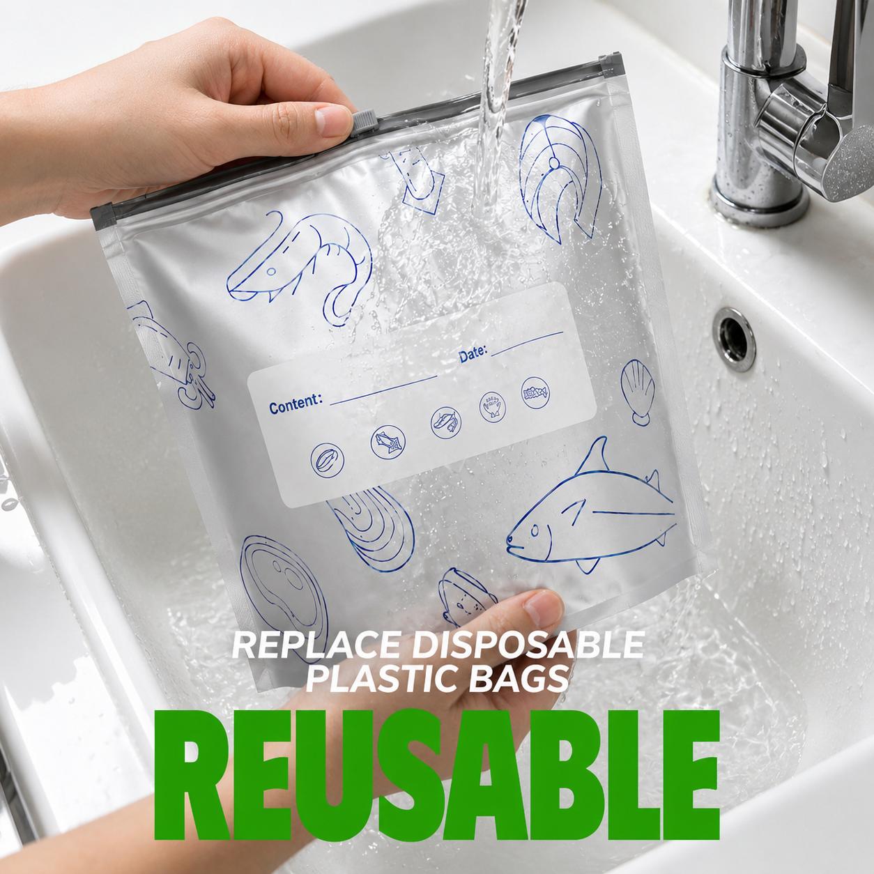 【TikTokShopBlackFriday】New reusable upgraded thickened upright aluminum foil sealing storage bags, with labels and zipper locks, suitable for washable kitchen items like vegetables, fruits, and meat, perfect for Thanksgiving, Christmas, and New Year gifts