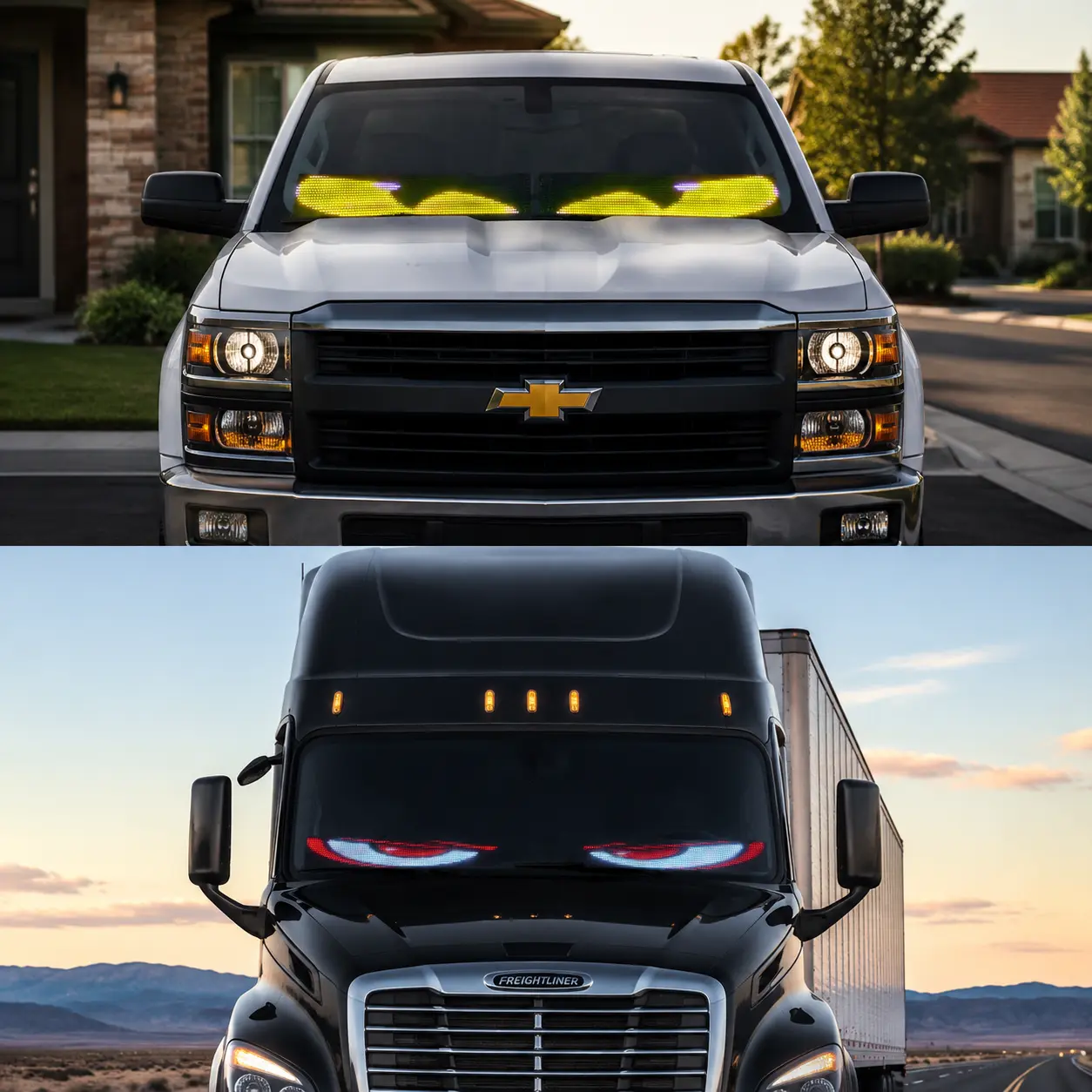 Car Interior Decor 2-Piece Demon Eye LED Light Strip Set for Cars, Trucks, SUVs, Windshield Decoration, App Control, USB Powered, Full Color LED Bead Technology, Led Lights, Car Lighting