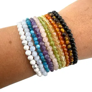 Moon Mountain Gems - 4mm Gemstone Bracelet - Dainty Gemstone Round Bracelet