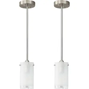 1-Light Mini Pendant Light Fixtures, Modern Chandelier Hanging Ceiling Light with White Frosted Shade, Brushed Nickel Pendant Lighting for Kitchen Bedroom Hallway, Adjustable Height, 2 Pack