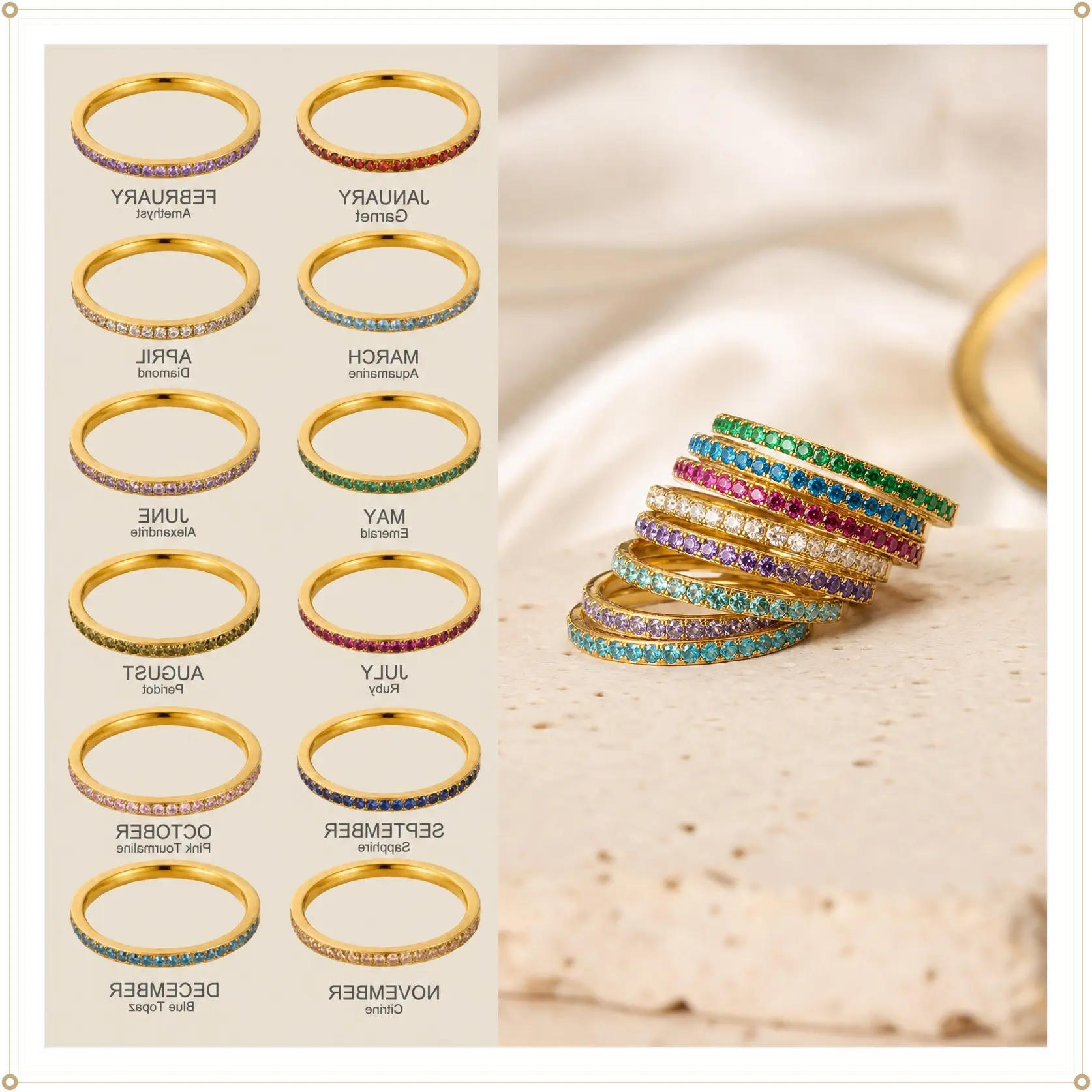 Women's Dainty Stacking Adjustable Ring - Personalized Birthstone Eternity Jewelry, Mothers Day Gift Ideas, Custom Gifting Option, Rings for Women, Gifts for Mothers Day