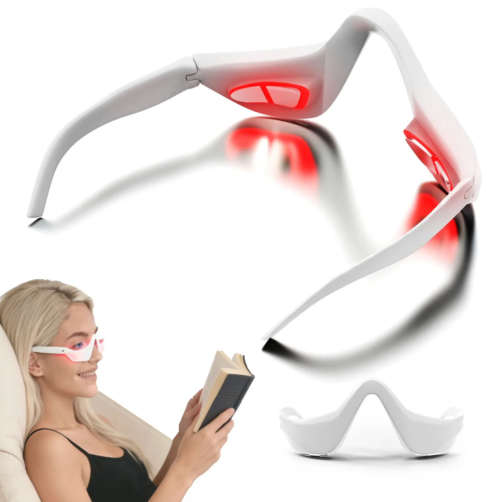 Glasses-Style Adjustable Under-Eye Red Light Therapy Device - EMS Eye Massager with 630/850nm LEDs, Warm Heat, Vibration, Lightweight Skin-Safe Material, Reduces Puffiness, Dark Circles, Anti-Aging Care, Single Item Christmas Gift