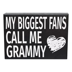 JennyGems My Biggest Fans Call Me Grammy Sign – 8x6 Black and White Wood Box Sign, Grandma Gift Décor, Tabletop or Wall Hanging